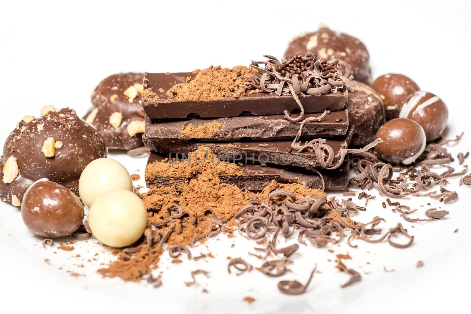 Parts of dark chocolate on the table