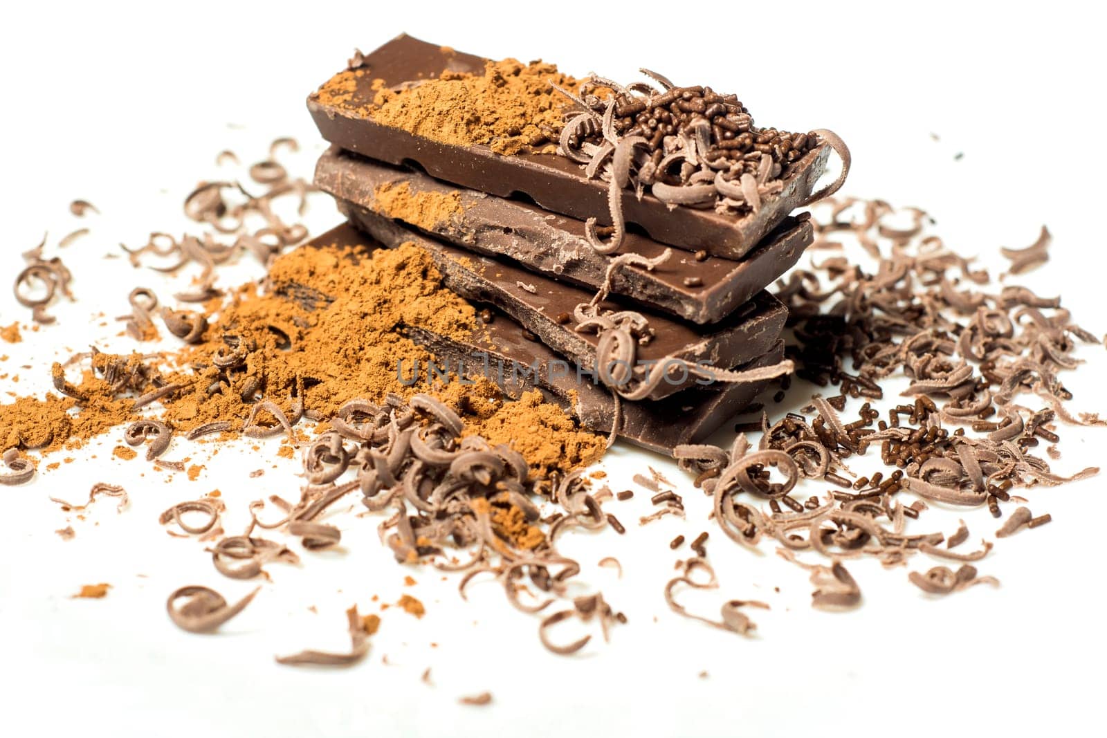 Parts of dark chocolate on the table