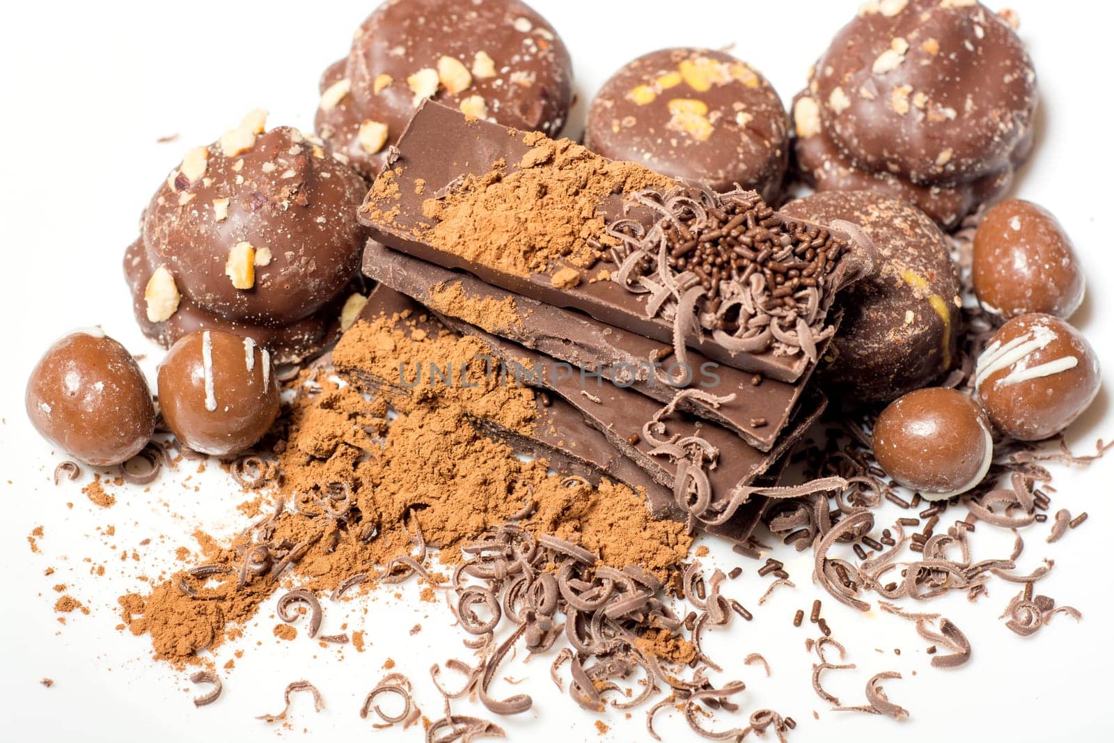 Parts of dark chocolate on the table