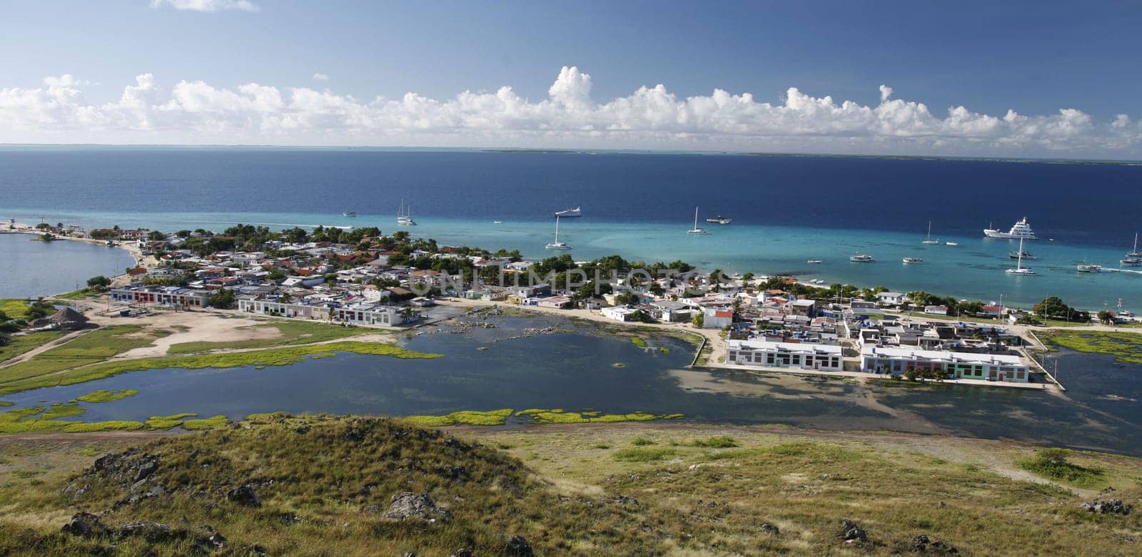 the village on the Gran Roque Island at the Los Roques Islands in the caribbean sea of Venezuela.