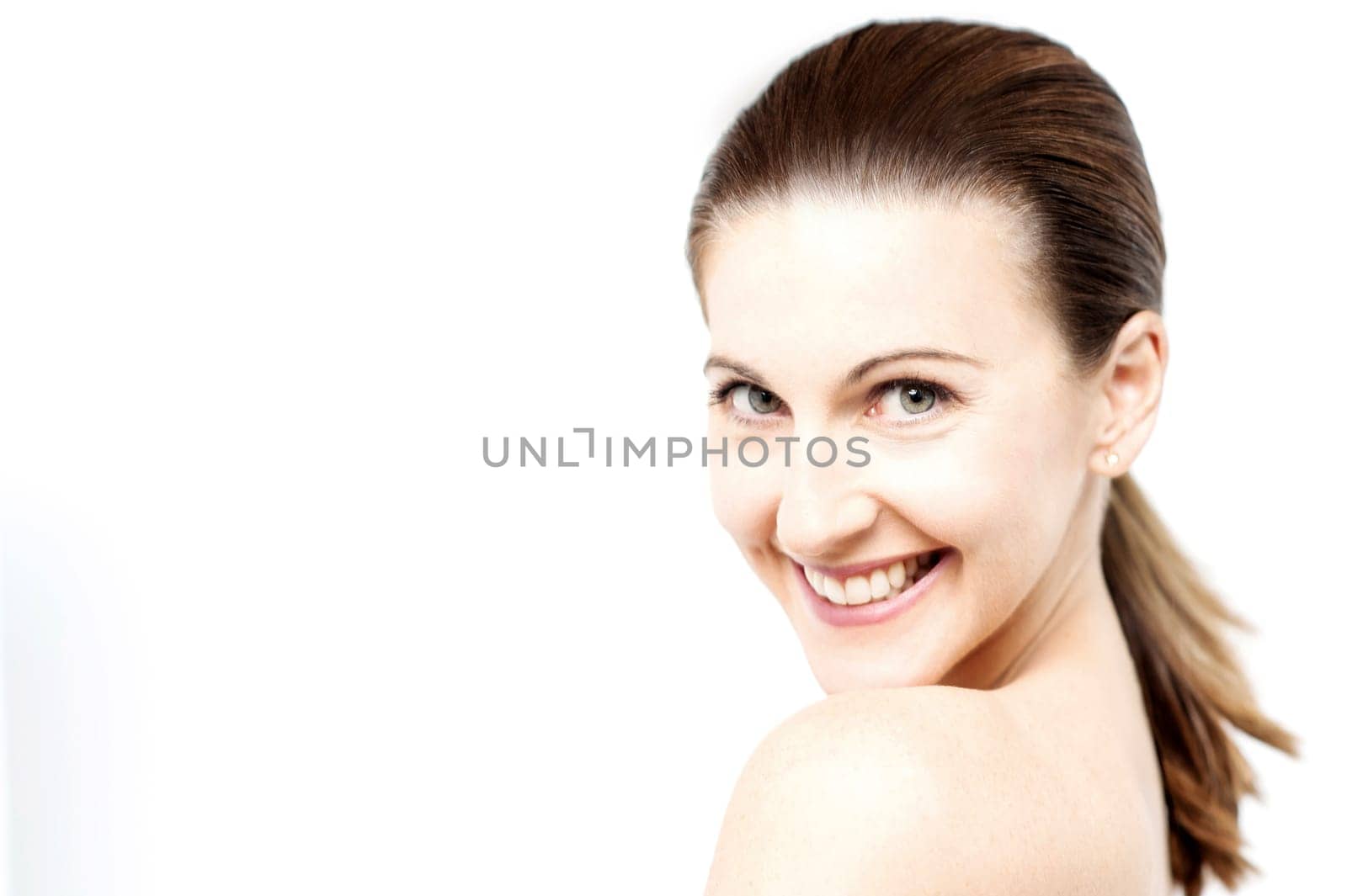 Beautiful middle aged woman face with clean skin