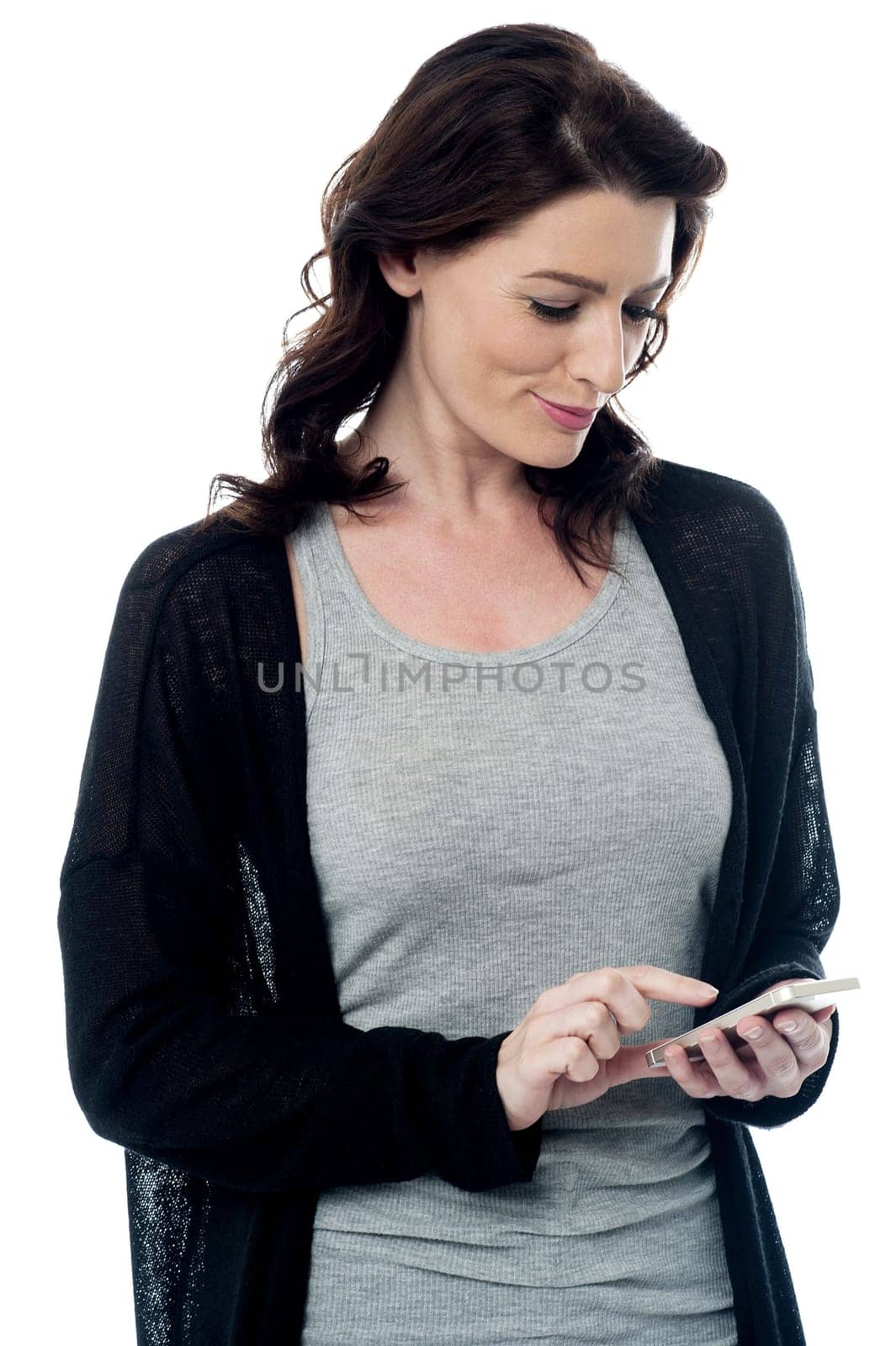 Pretty young woman checking application in her mobile