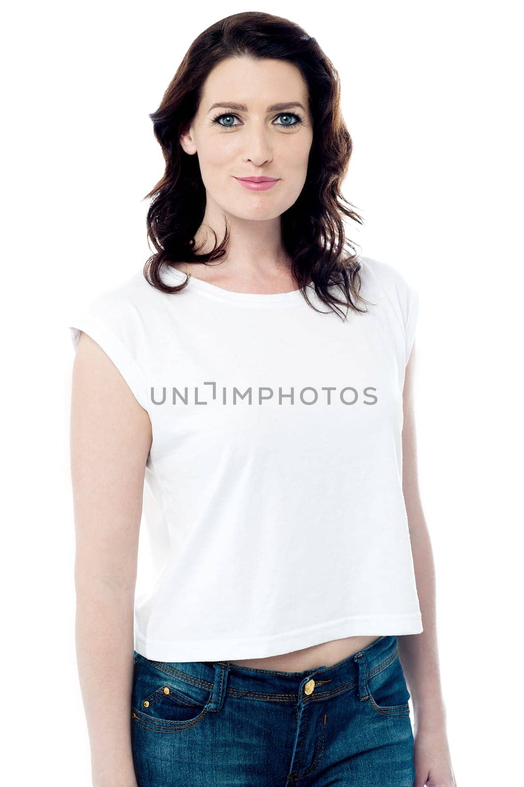 Portrait of a stylish woman over white