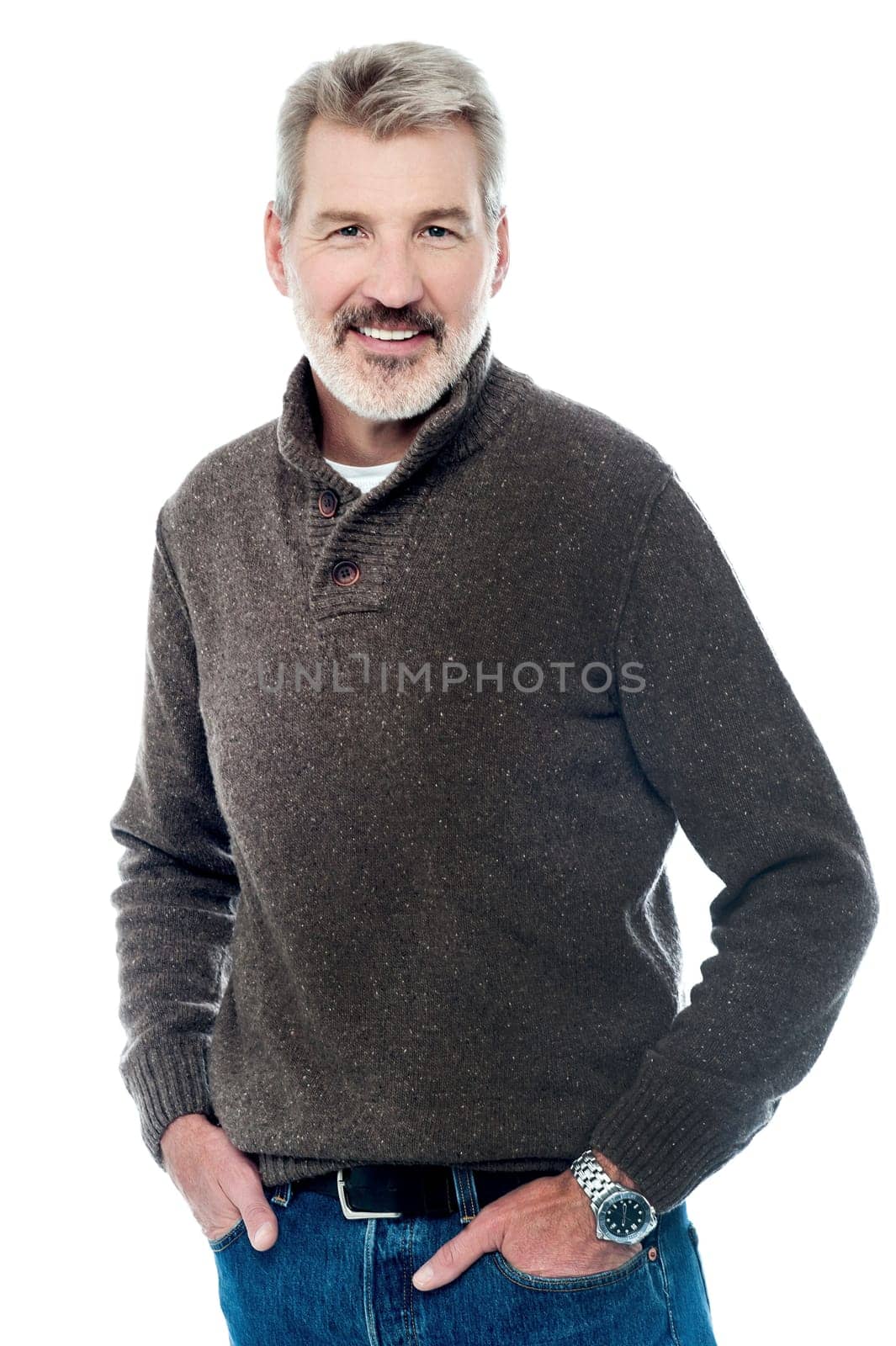 Handsome senior man posing in winter dress