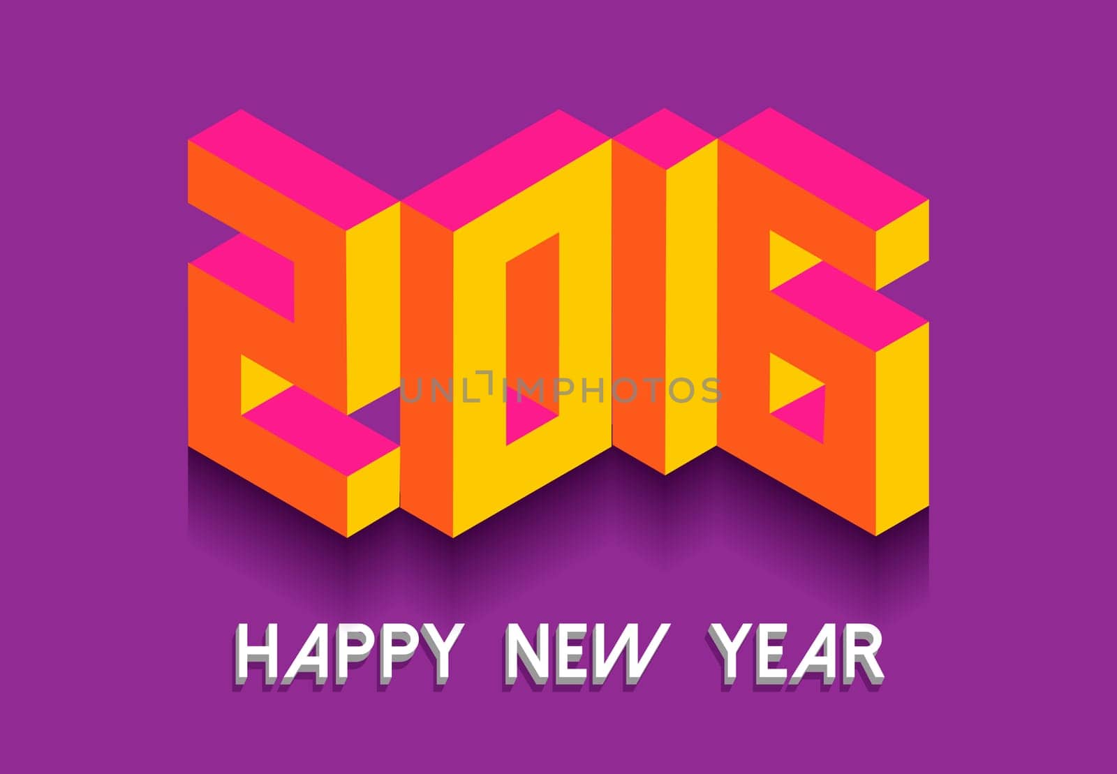 Happy New Year 2016 retro greeting card banner design with colorful vintage isometric text. EPS10 vector.