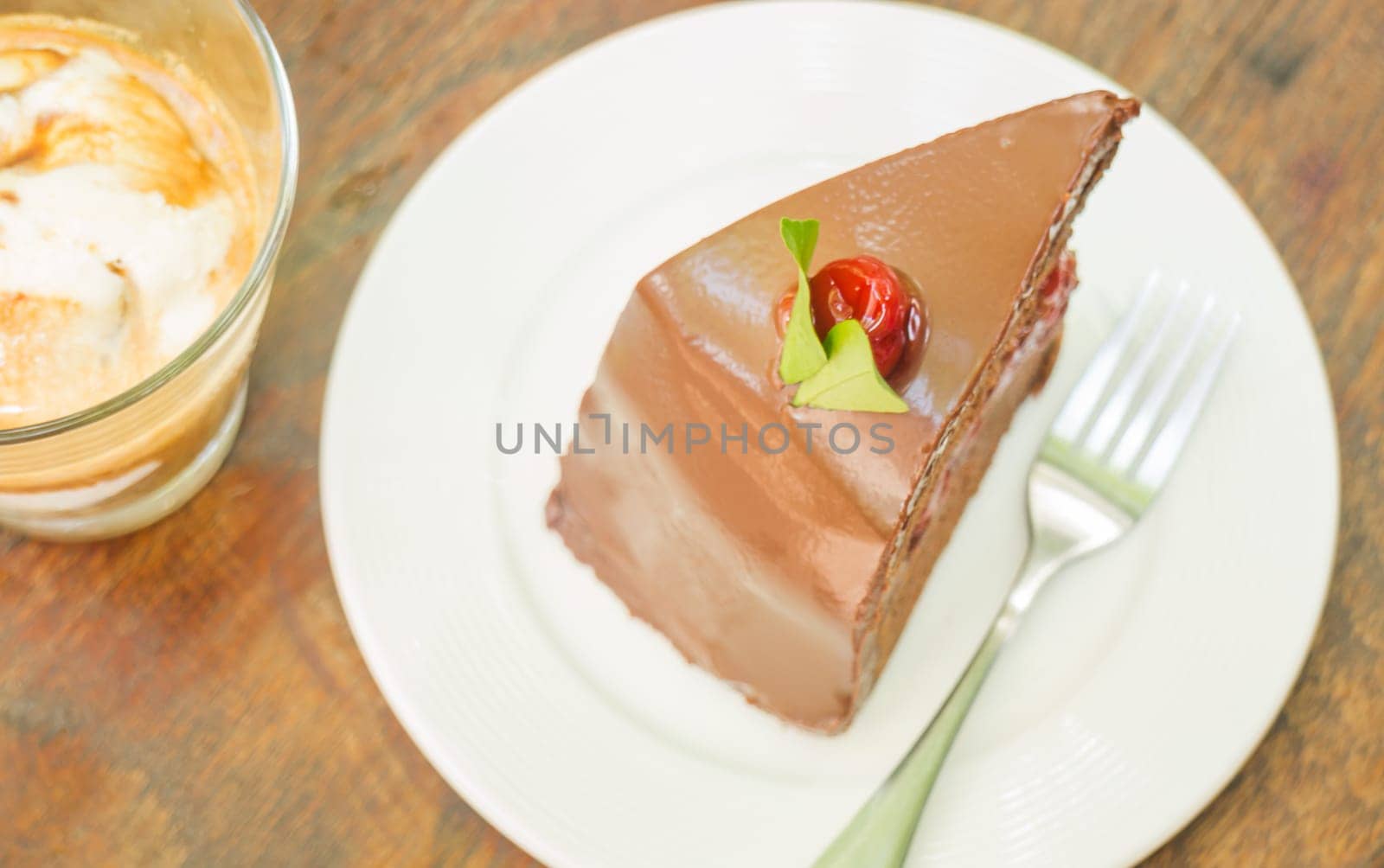 Affogato espresso and black forest cake, stock photo