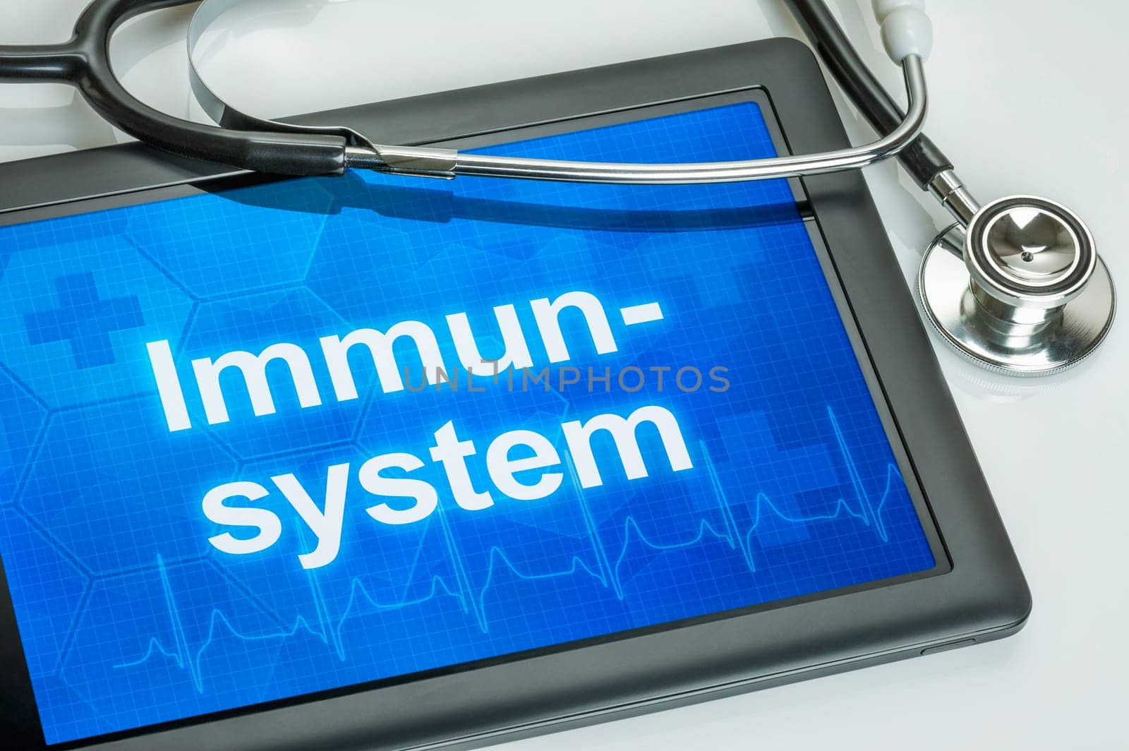 Tablet with the text immune system on display