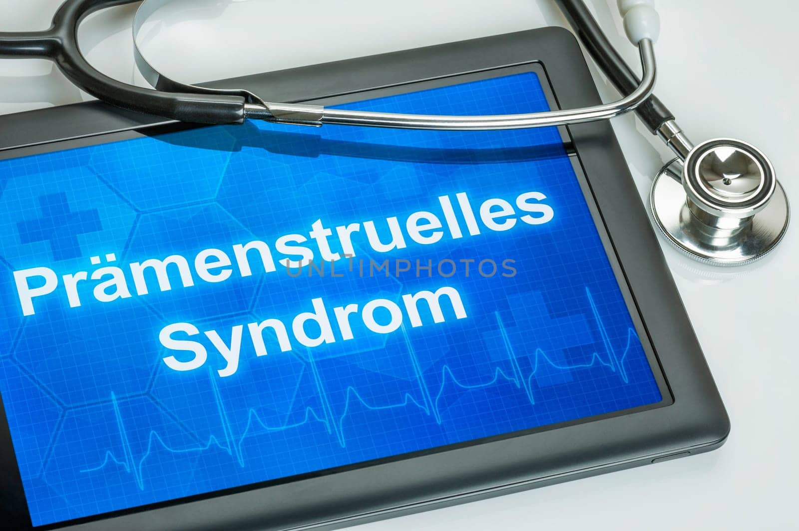 Tablet with the diagnosis of premenstrual syndrome on display