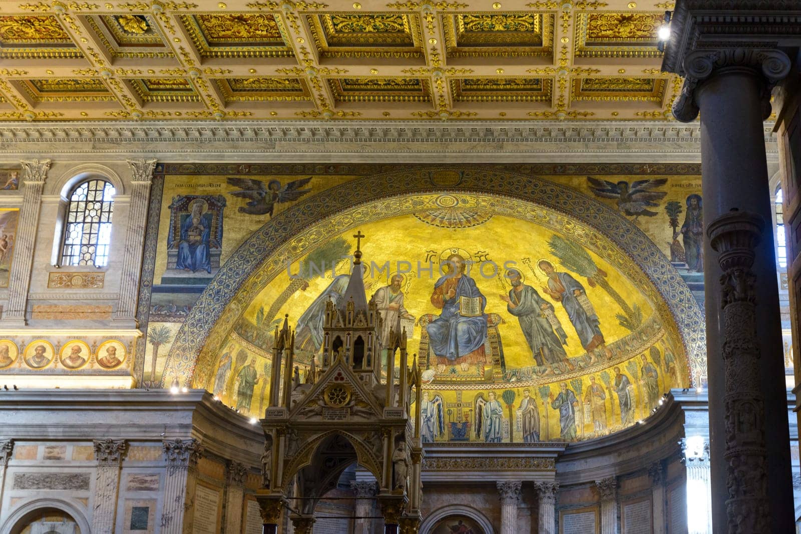 the ceiling in Saint Paolo (Paul) church in Rome Italy