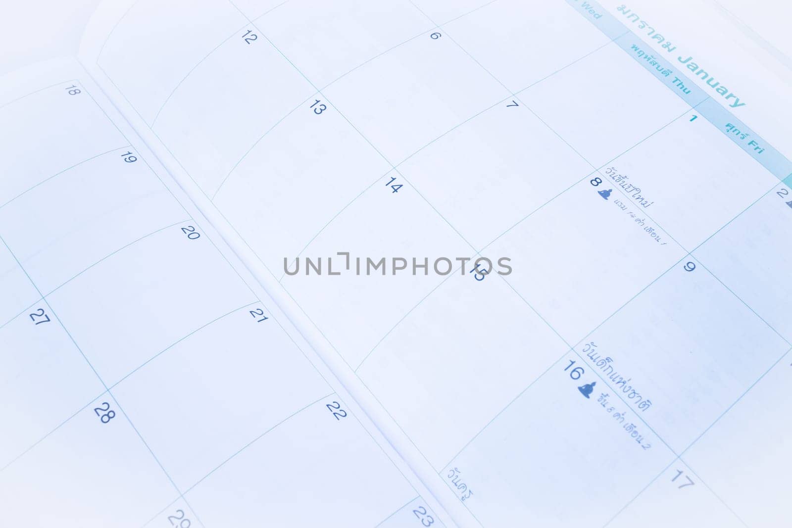 Organizer calendar template paper up close, stock photo