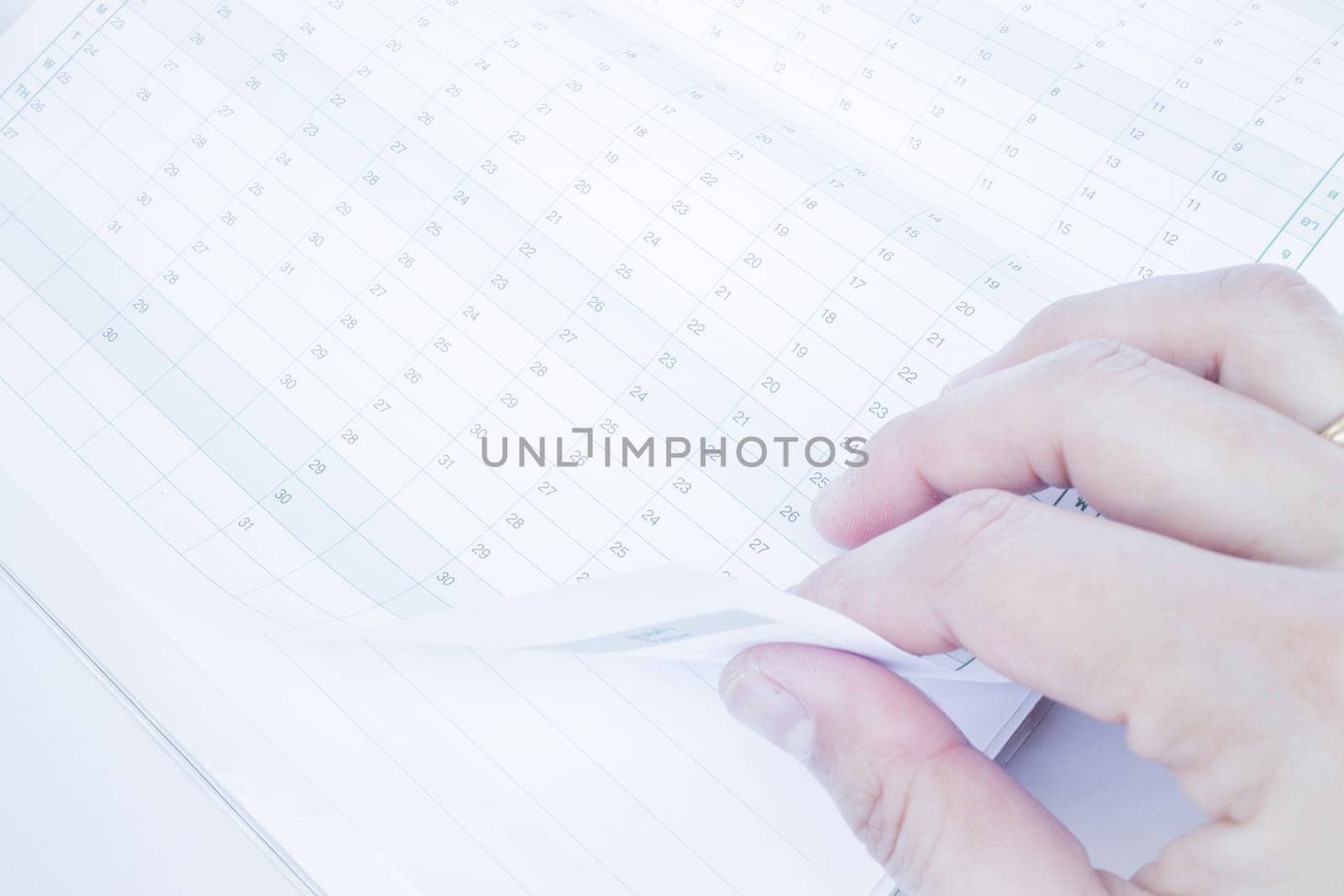 Organizer calendar template paper up close, stock photo