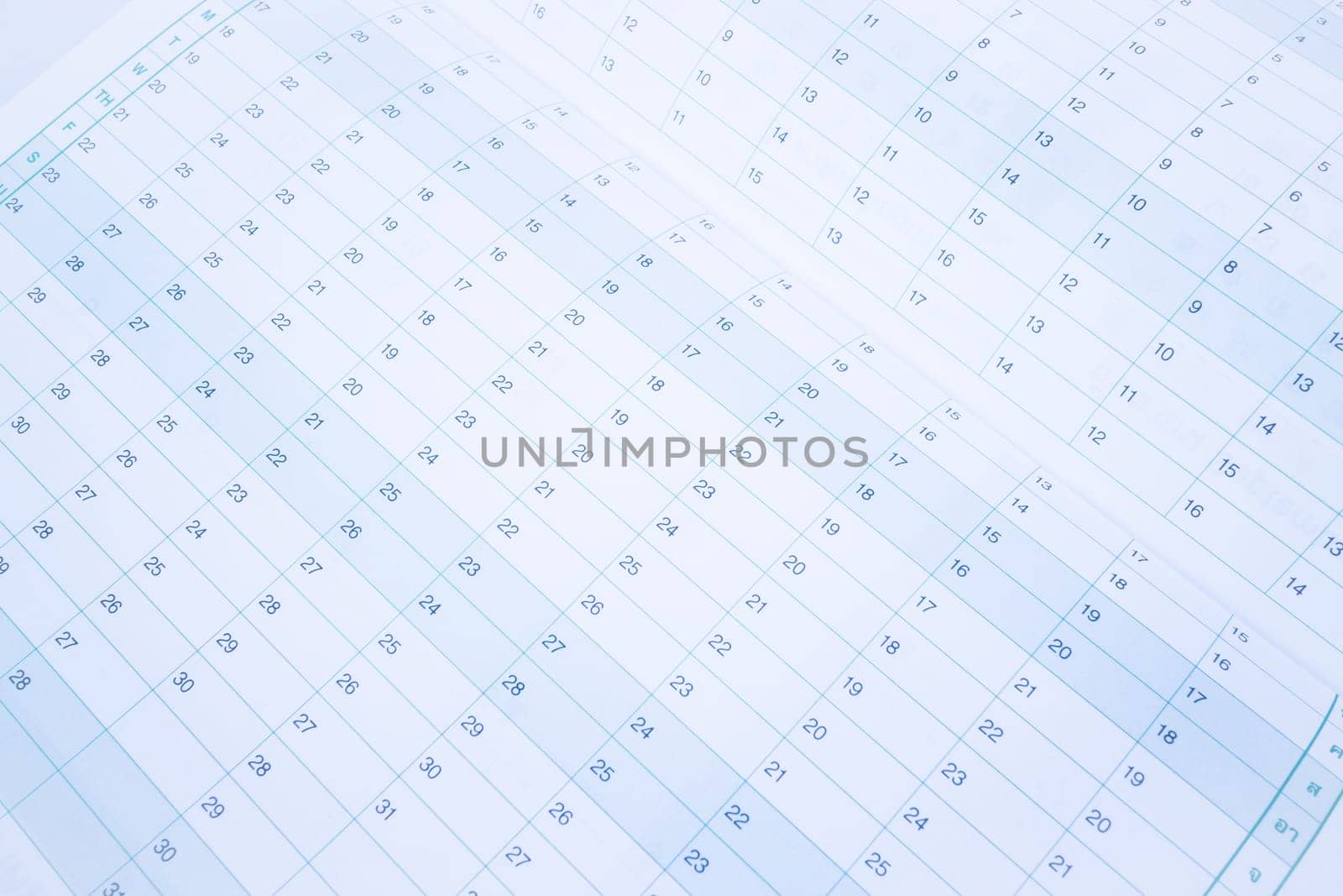 Organizer calendar template paper up close, stock photo