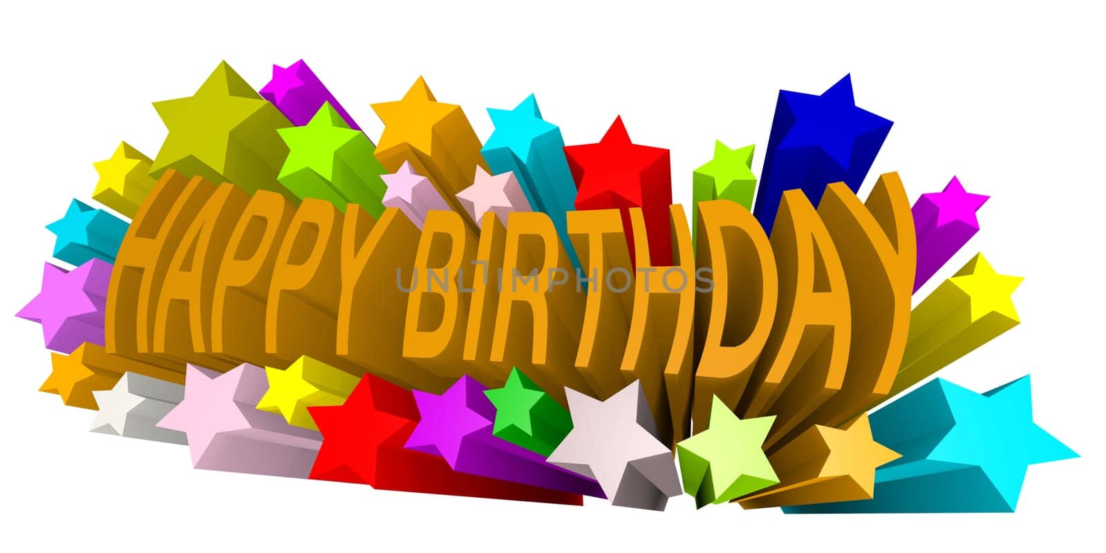 Happy birthday with stars, 3d image on white