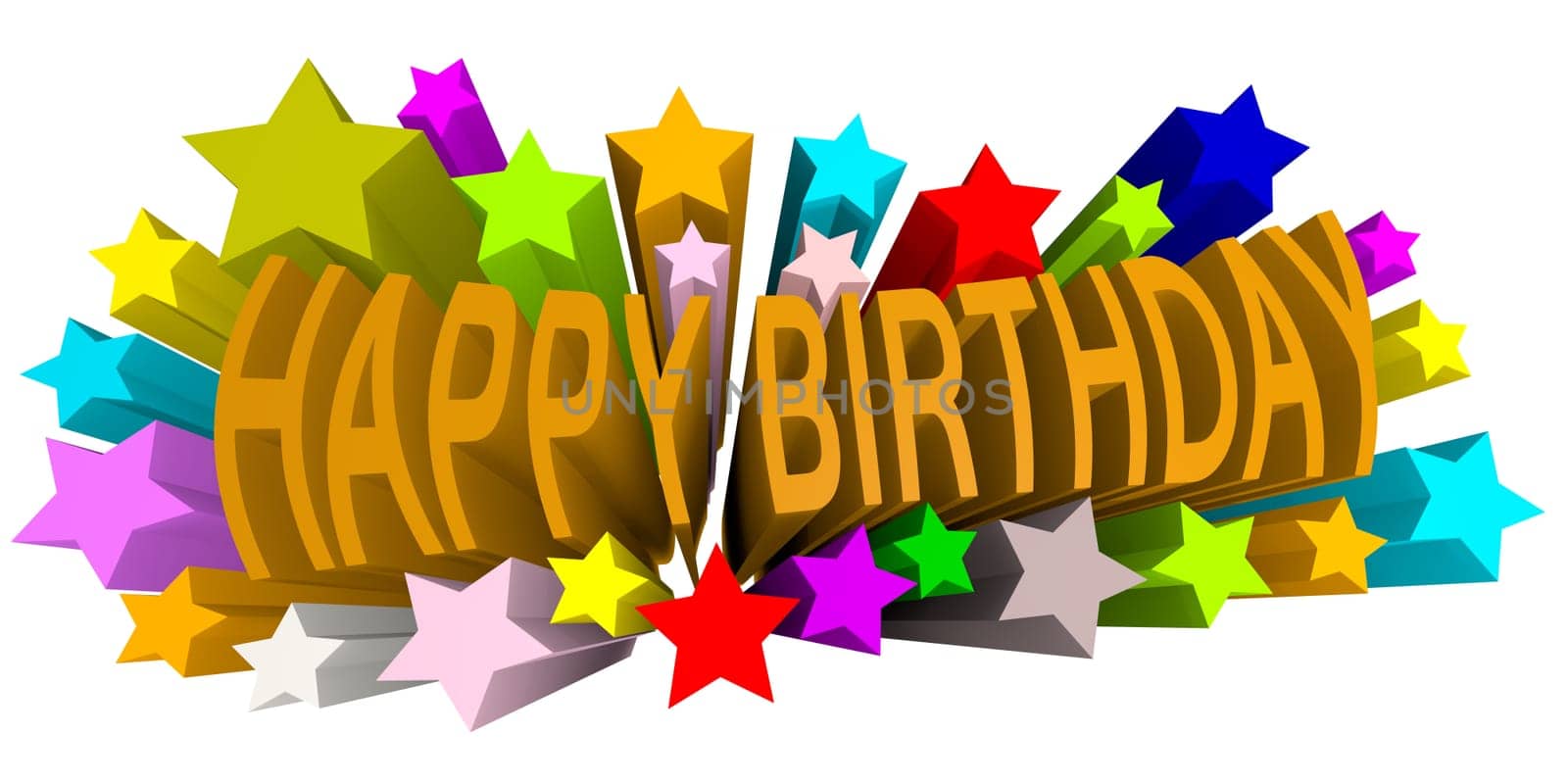 Happy birthday with star on a white background, 3d image