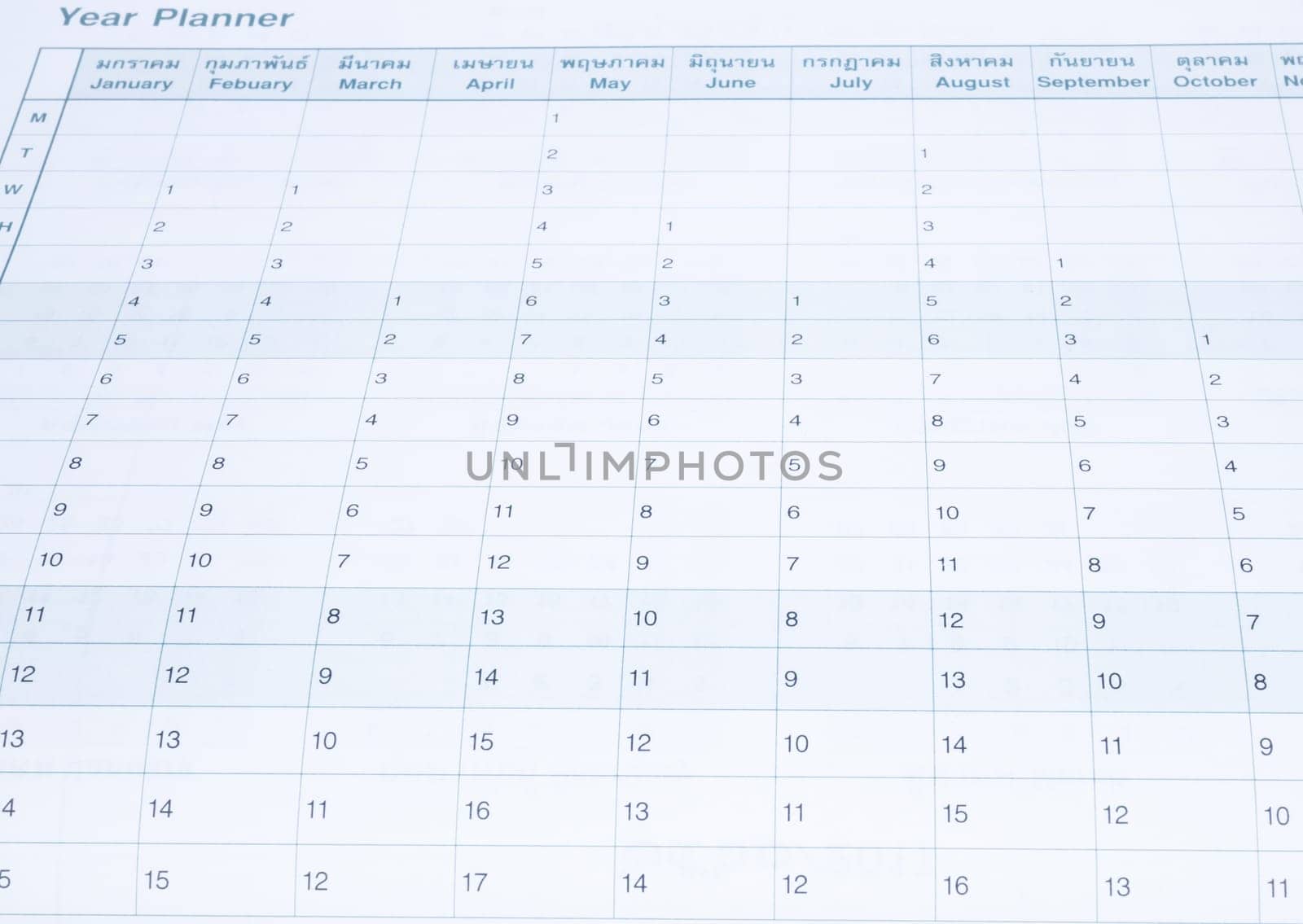 Organizer calendar template paper up close, stock photo