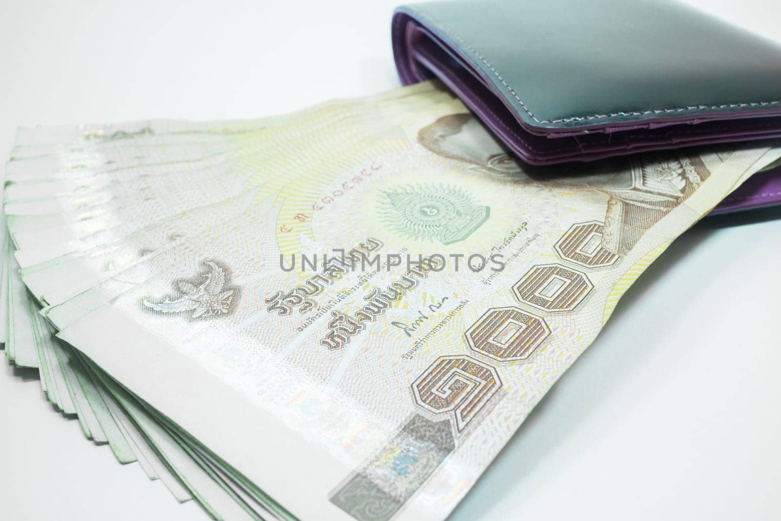 Thai money banknote in the wallet, stock photo
