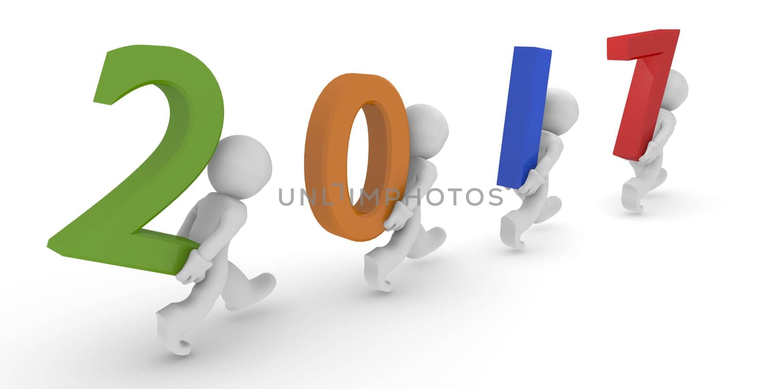 Colorful teamwork 2017 on a white background 3d concept