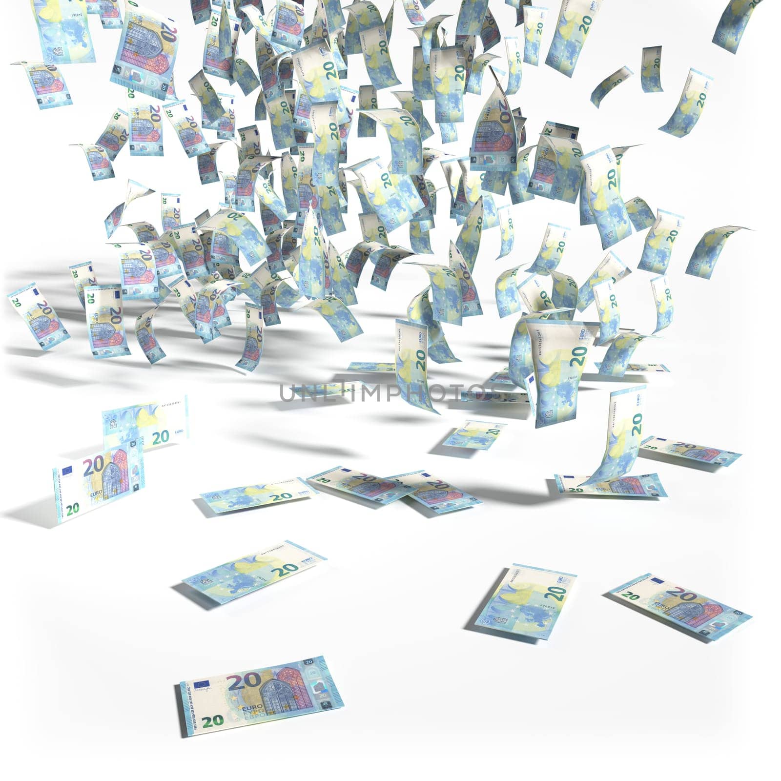 Rain of money from twenty euro notes