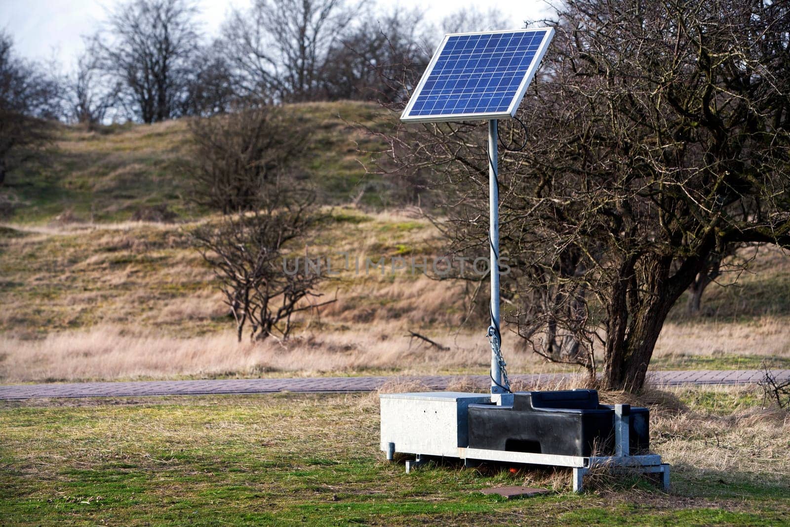 Solar energy unit used for scientific measurements in the Amsterdamse Waterleidingduinen, the Netherlands