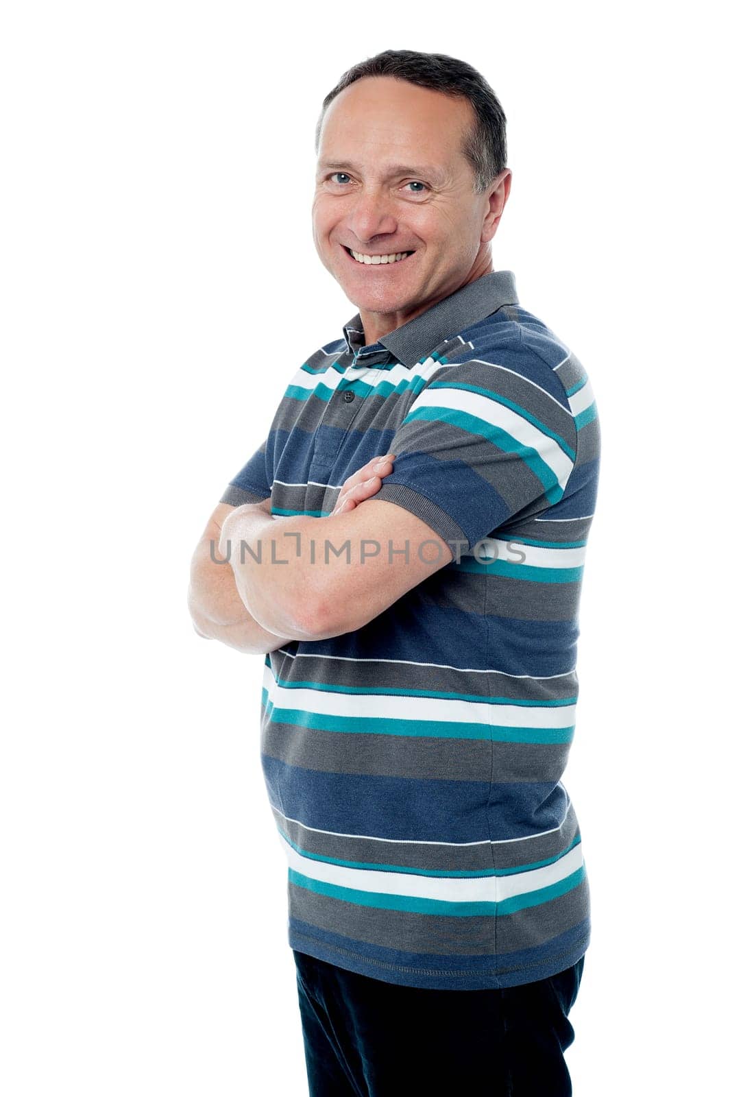 Casual old man posing against white background