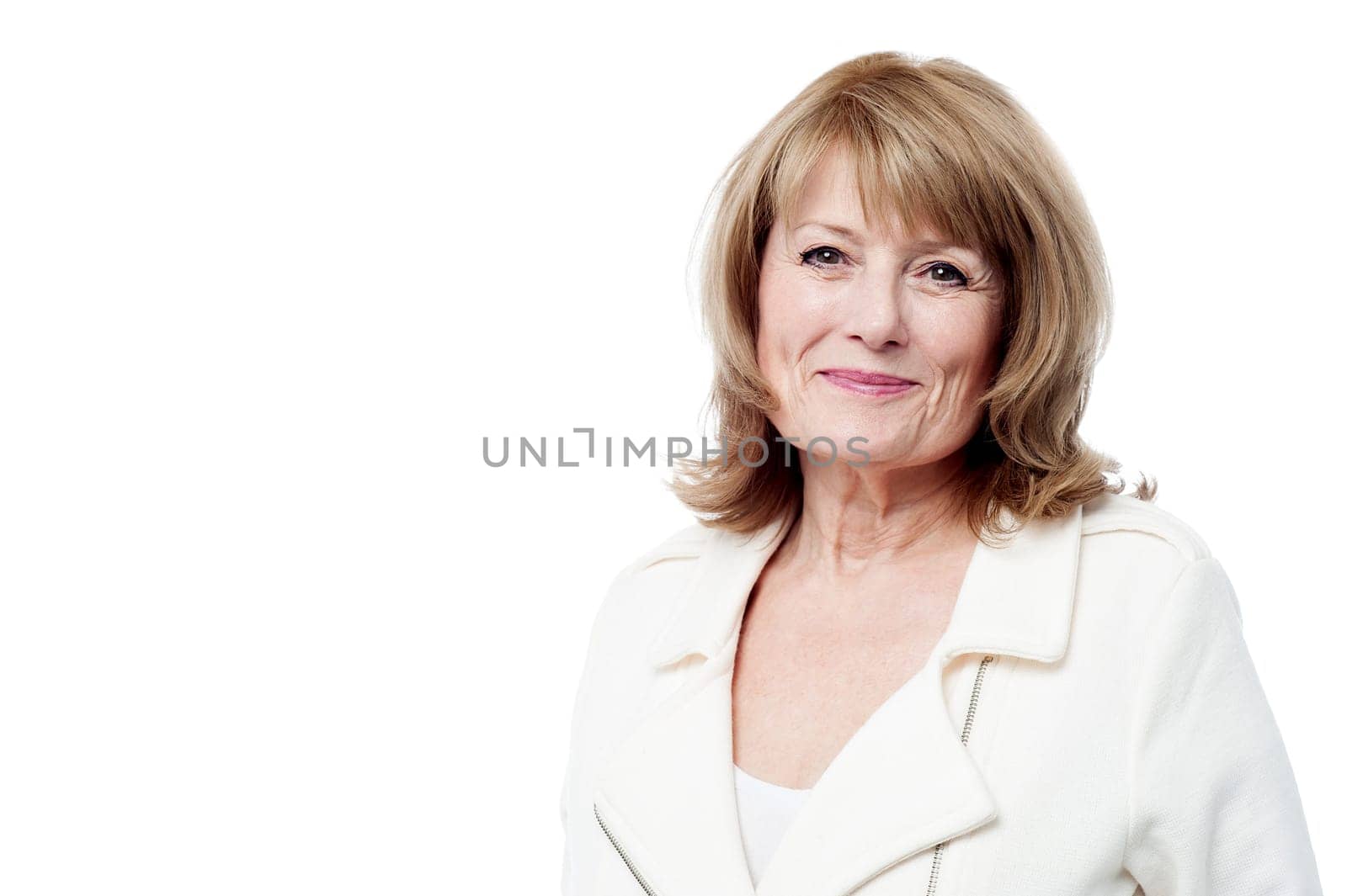 Lovely old woman smiling isolated in studio