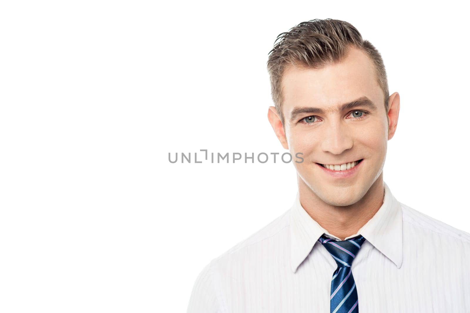 Young businessman welcoming all to his new office