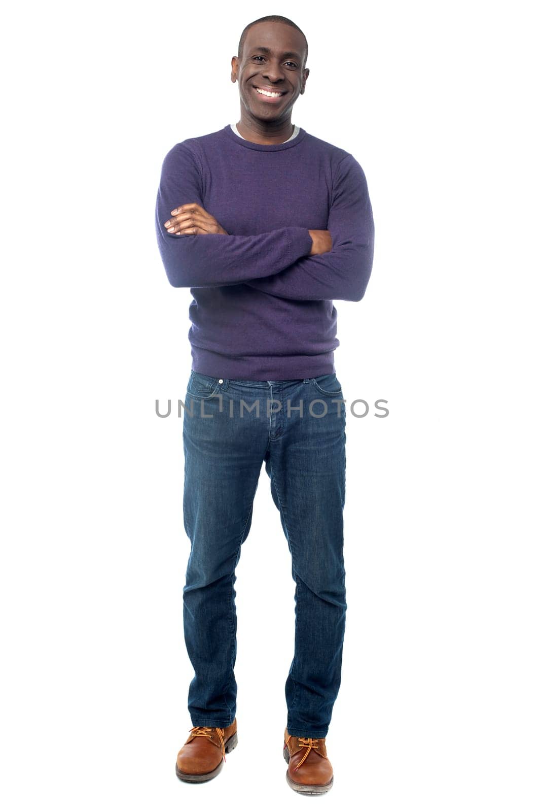 Full length image of a casual man posing over white