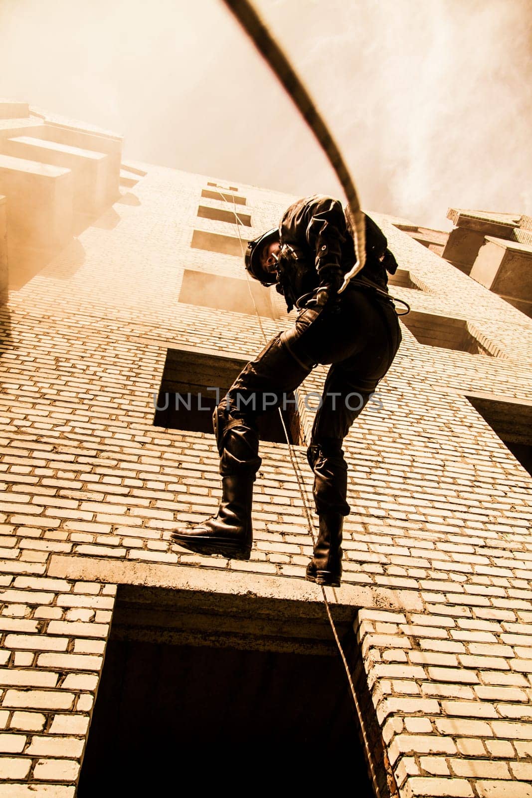 Spec ops police officer SWAT during assault operation