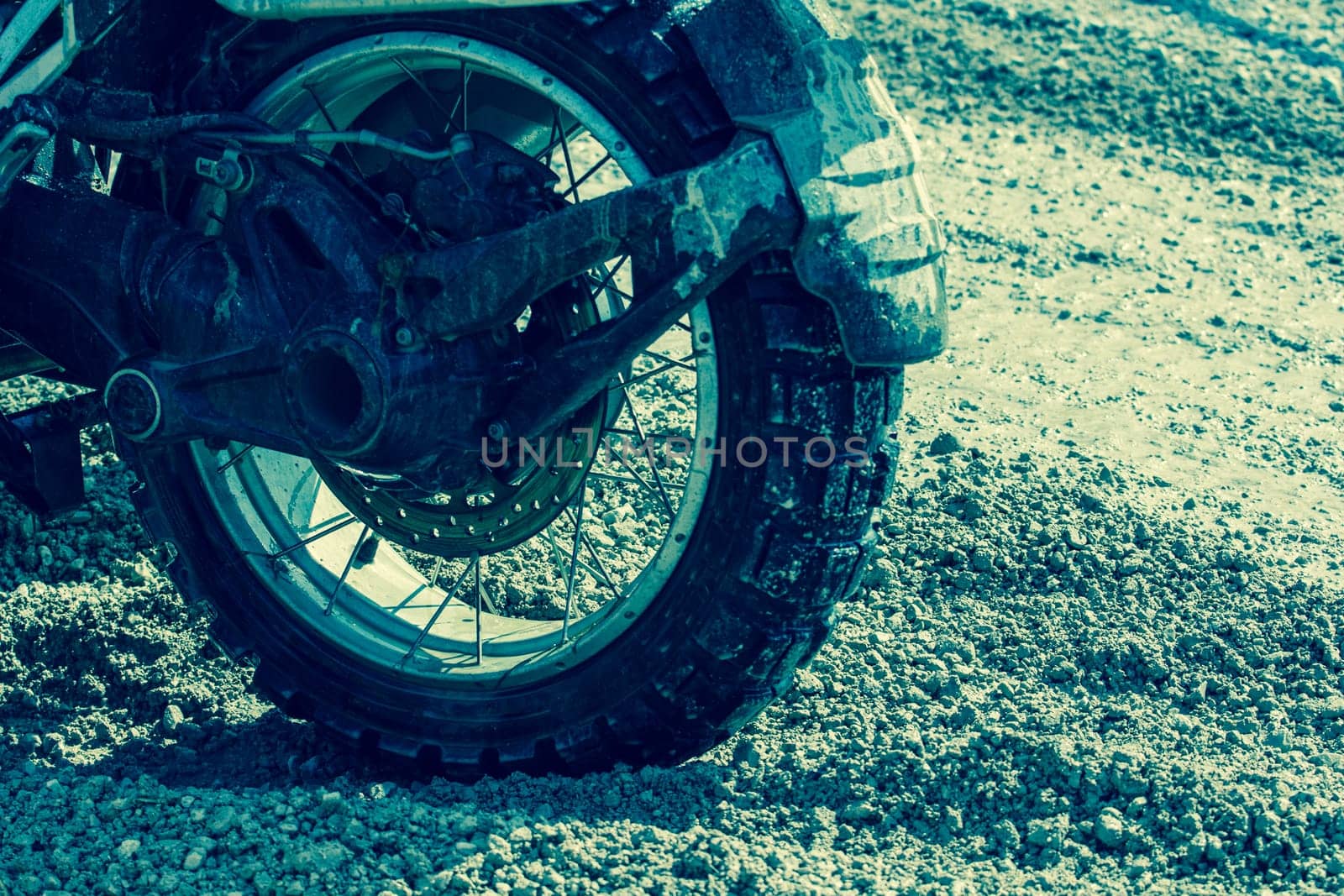 Close-up of a dirty motocross tyre - a motorsport for adrenaline junkies