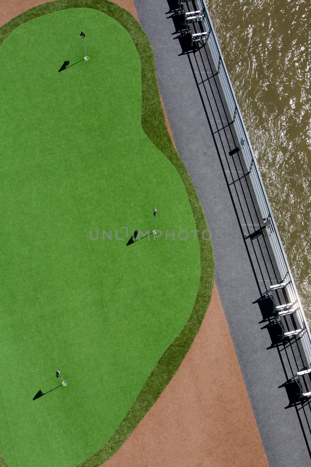 Aerial view of a putting green on deck of a cruise ship