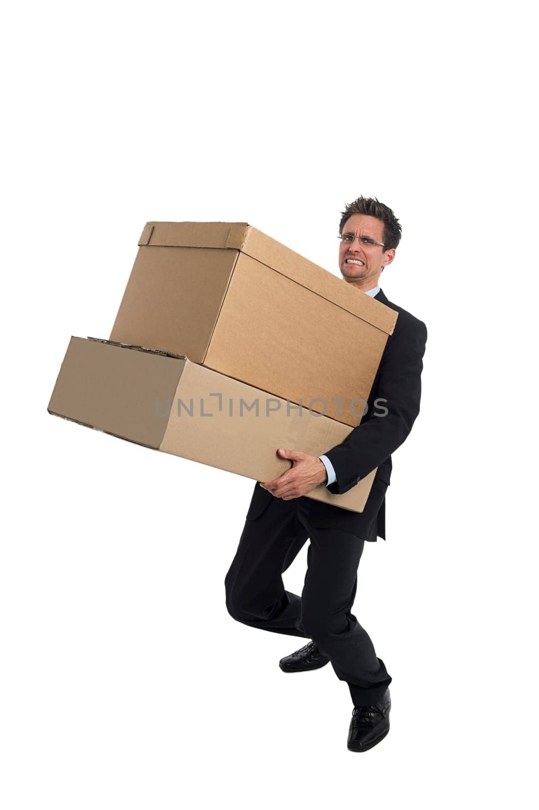 Businessman with box in hand..