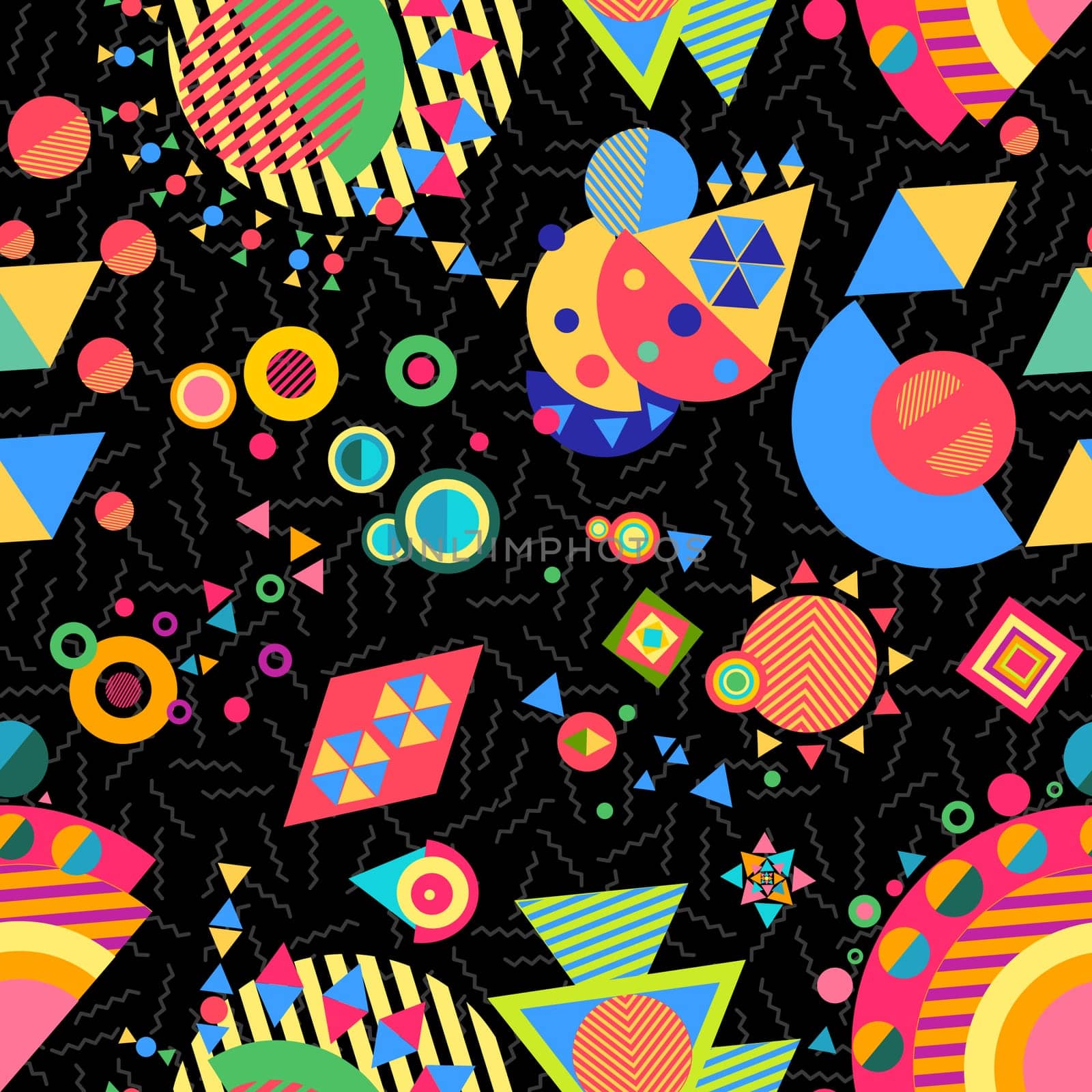 Seamless pattern background, abstract geometry elements in bright multicolor modern style. EPS10 vector.