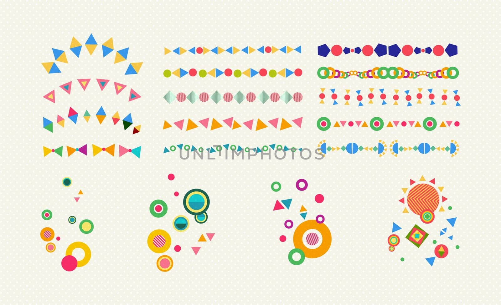 Geometry element set, vibrant colorful style abstract dividers and symbols. EPS10 vector.
