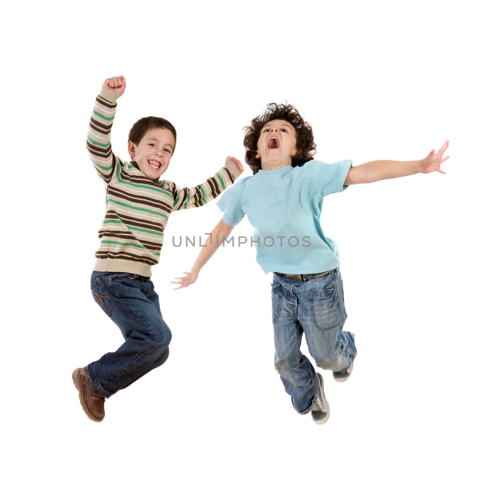 Crazy kids jumping with joy isolated on a white background