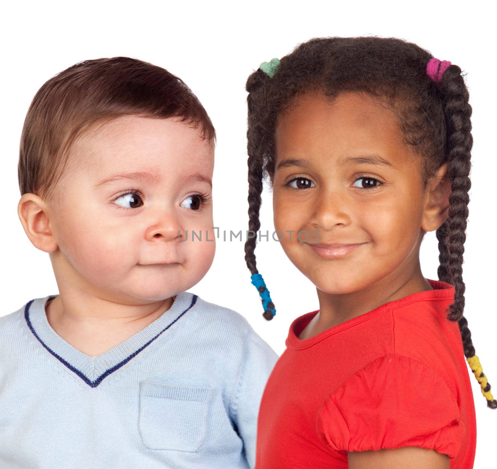 Two adorable children isolated on a white background