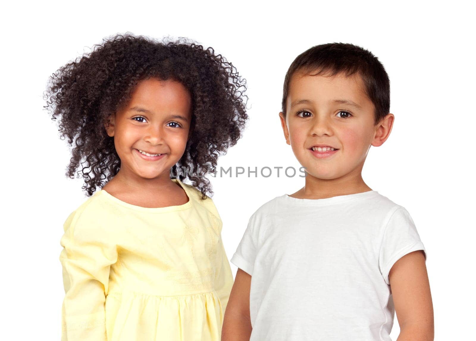 Two adorable children isolated on a white background