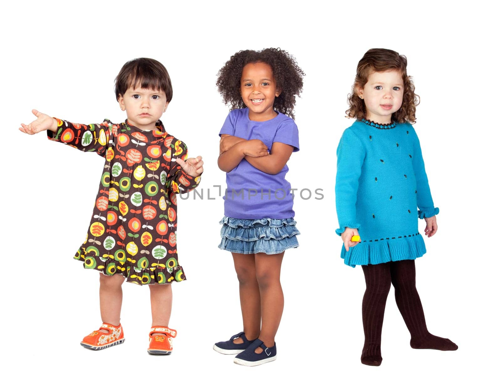 Three funny children isolated on a white background