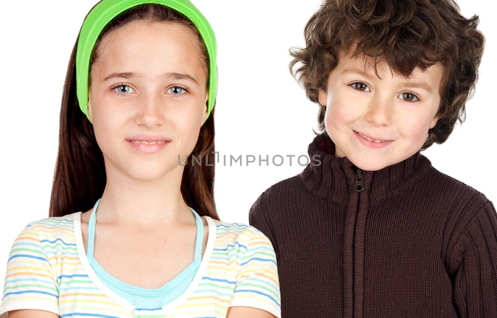 Two adorable children isolated on a white background