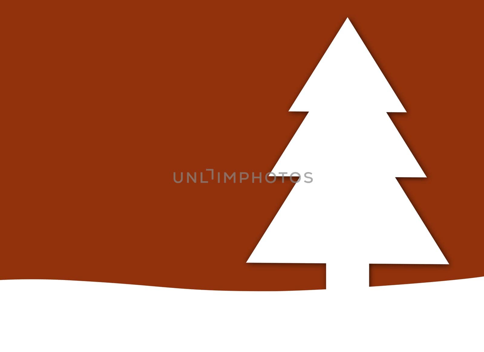 Red Christmas card with fir tree