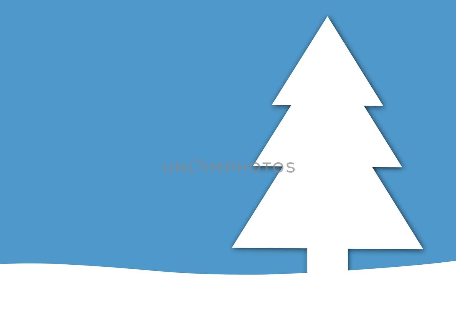 Christmas card blue with fir tree