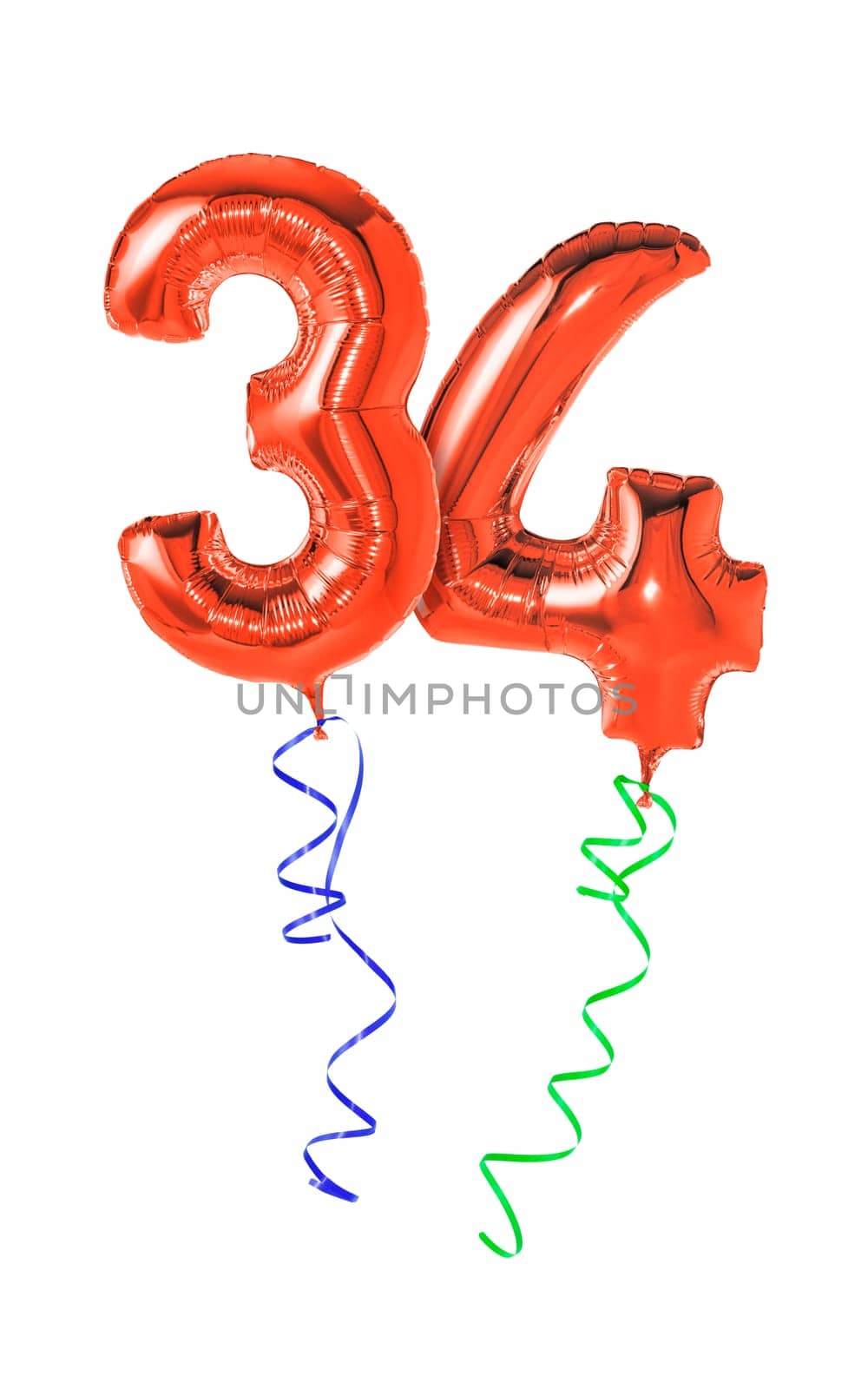 Red balloons with gift ribbon - number 34