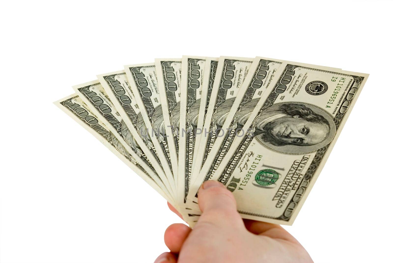 Money in hands isolated on white