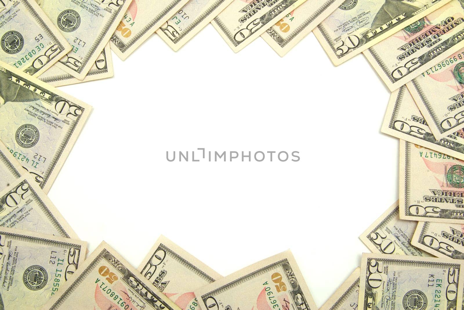 Frame made of money isolated on white background