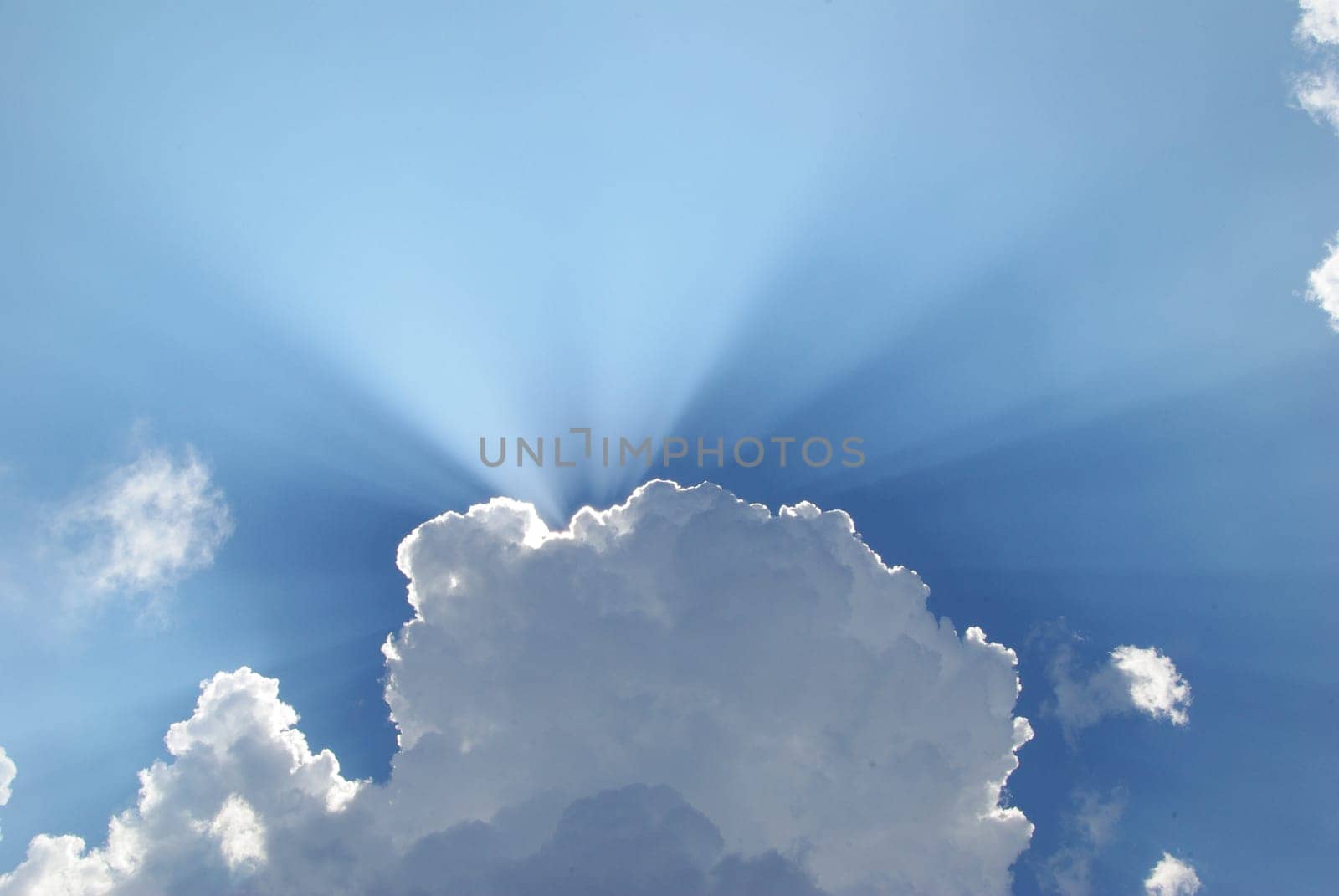 Blue sky with clouds and sun