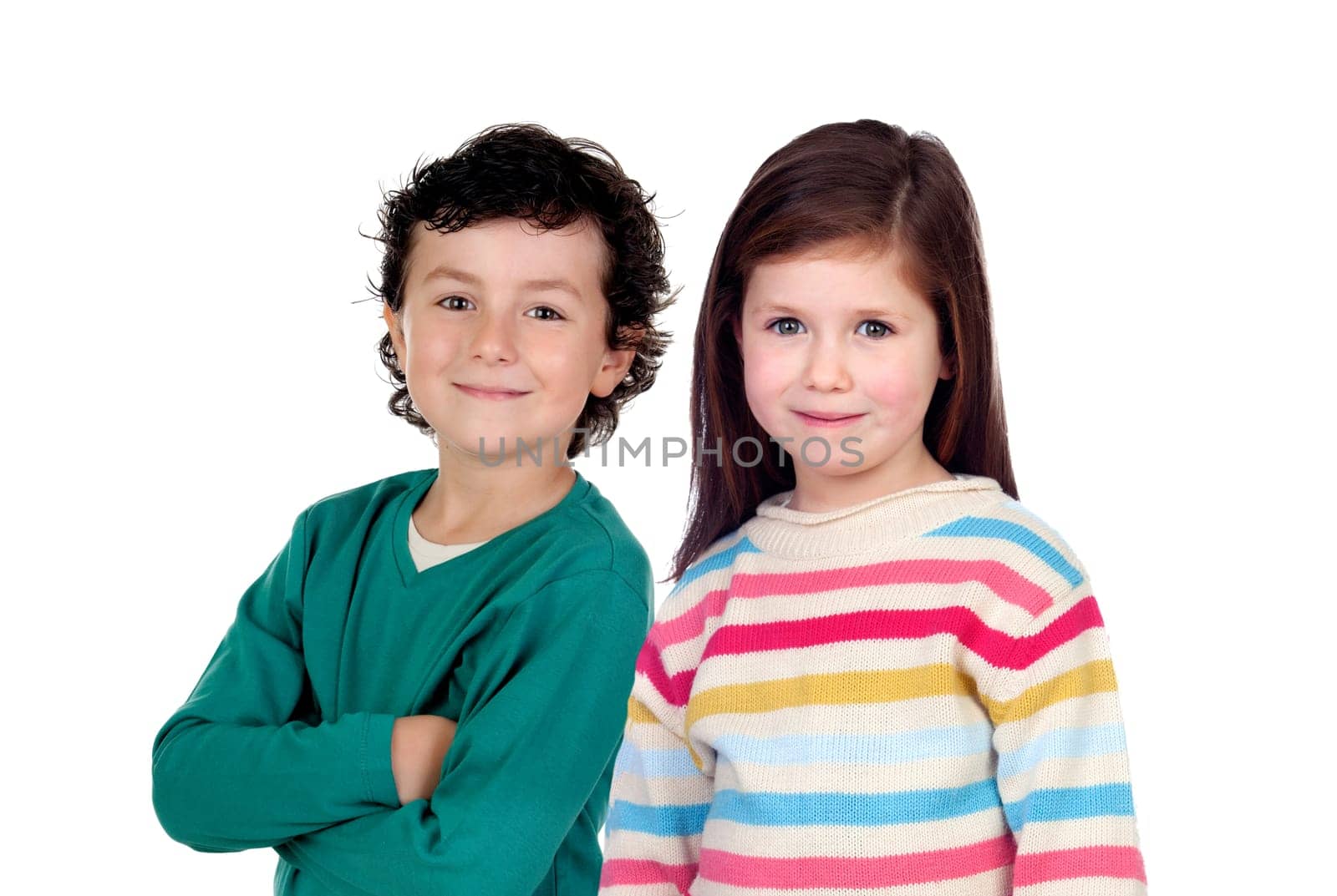 Two beautiful children isolated on a white background