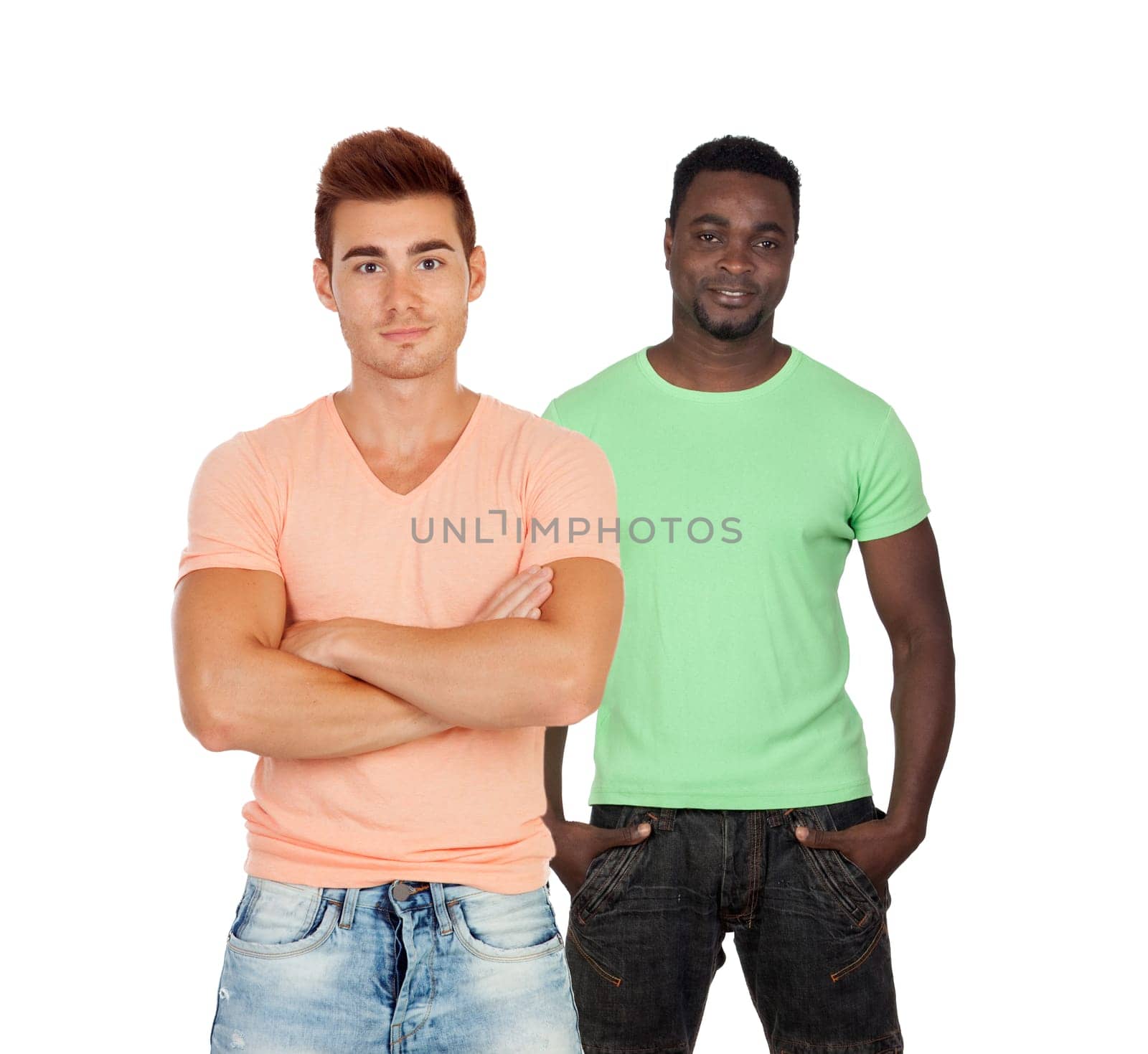 Two casual guys isolated on a white background