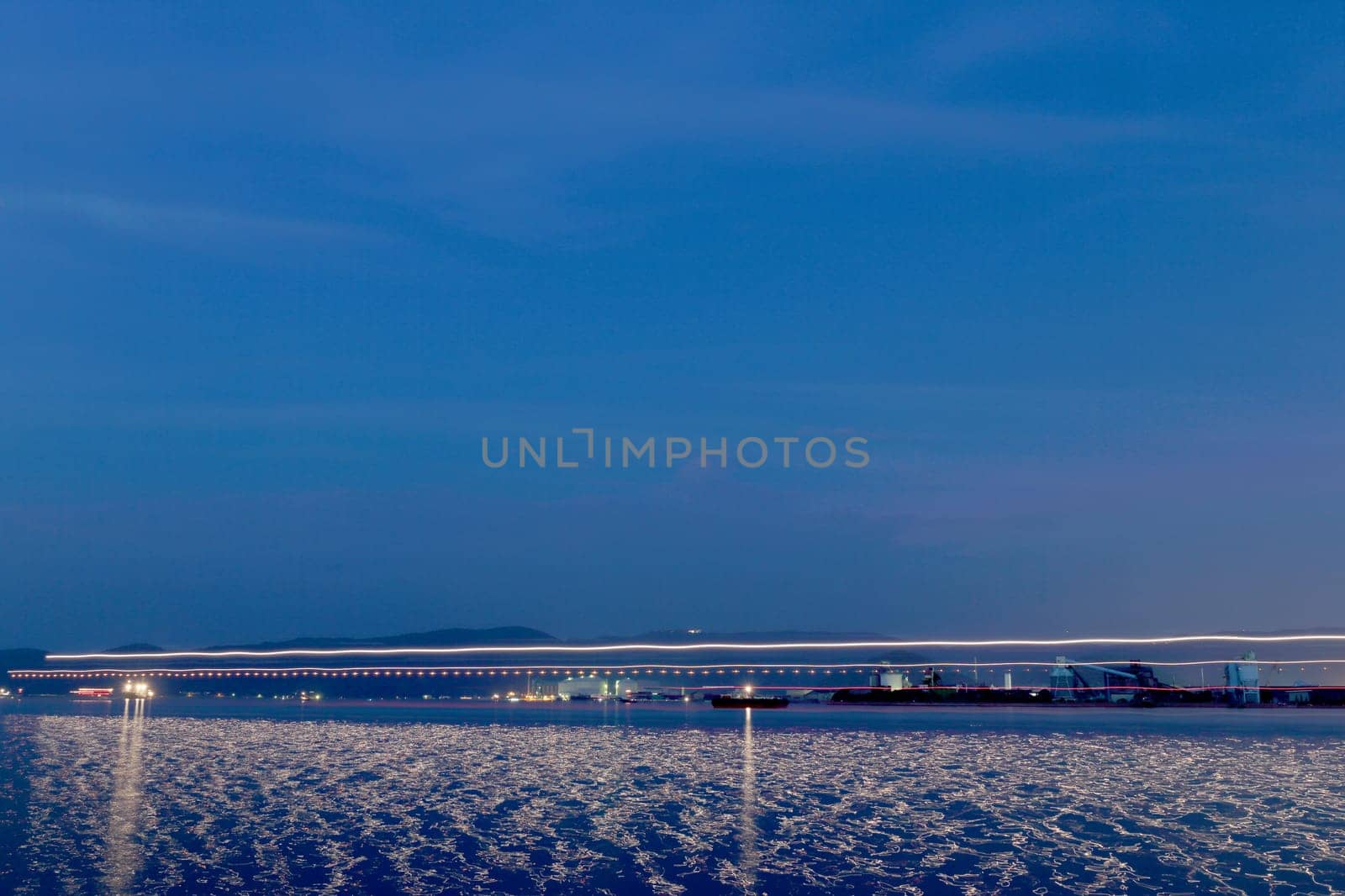 light track on the surface of the water