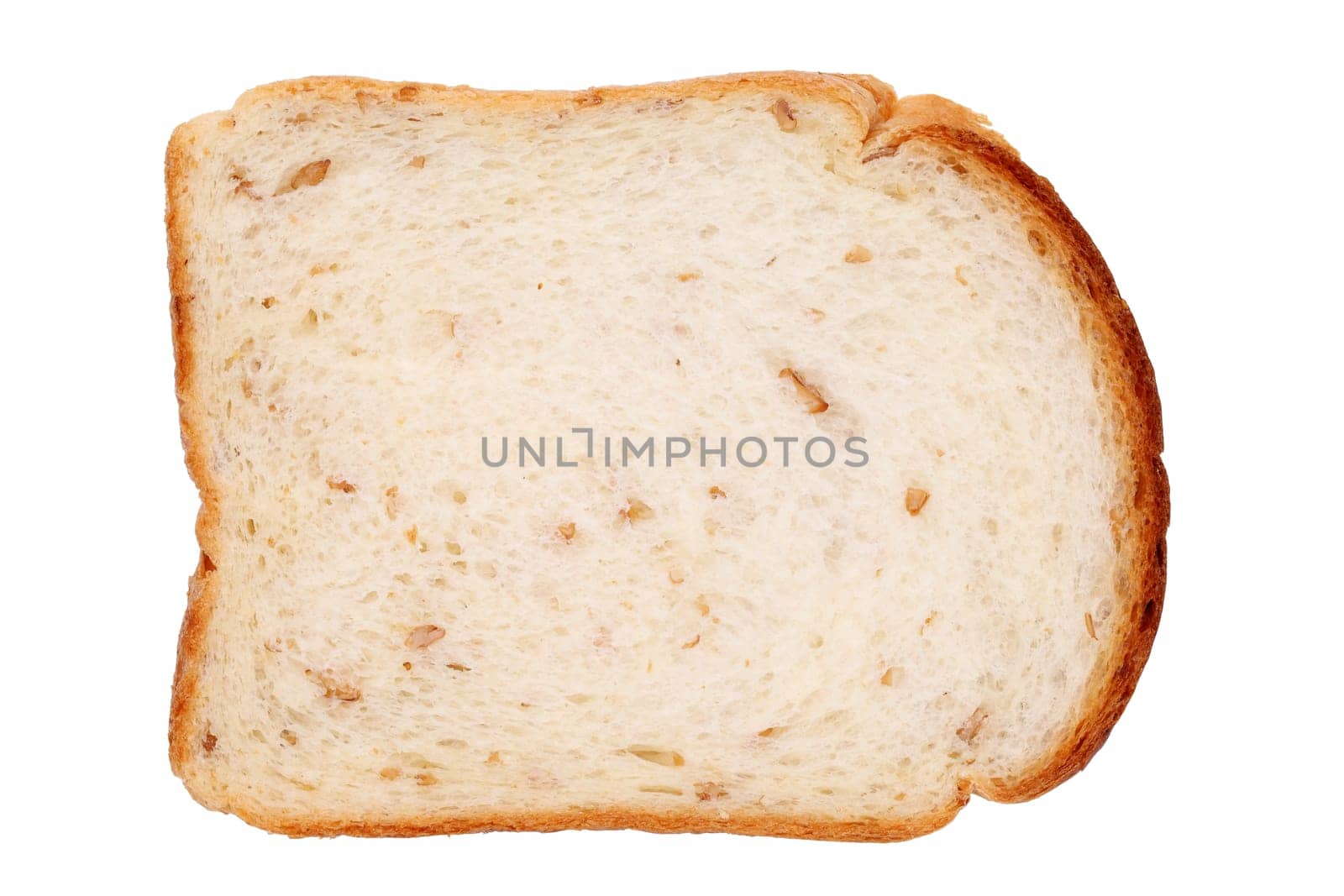 Slice of wholemeal bread isolated on white background