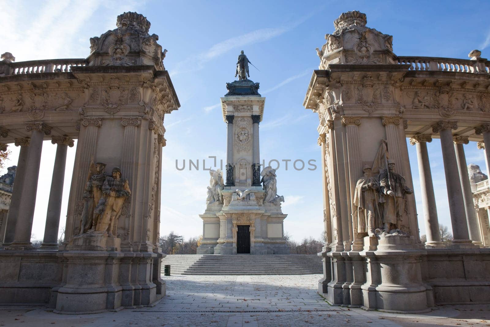 Monument to King Alfonso XII at famous retiro park, Madrid, Spain