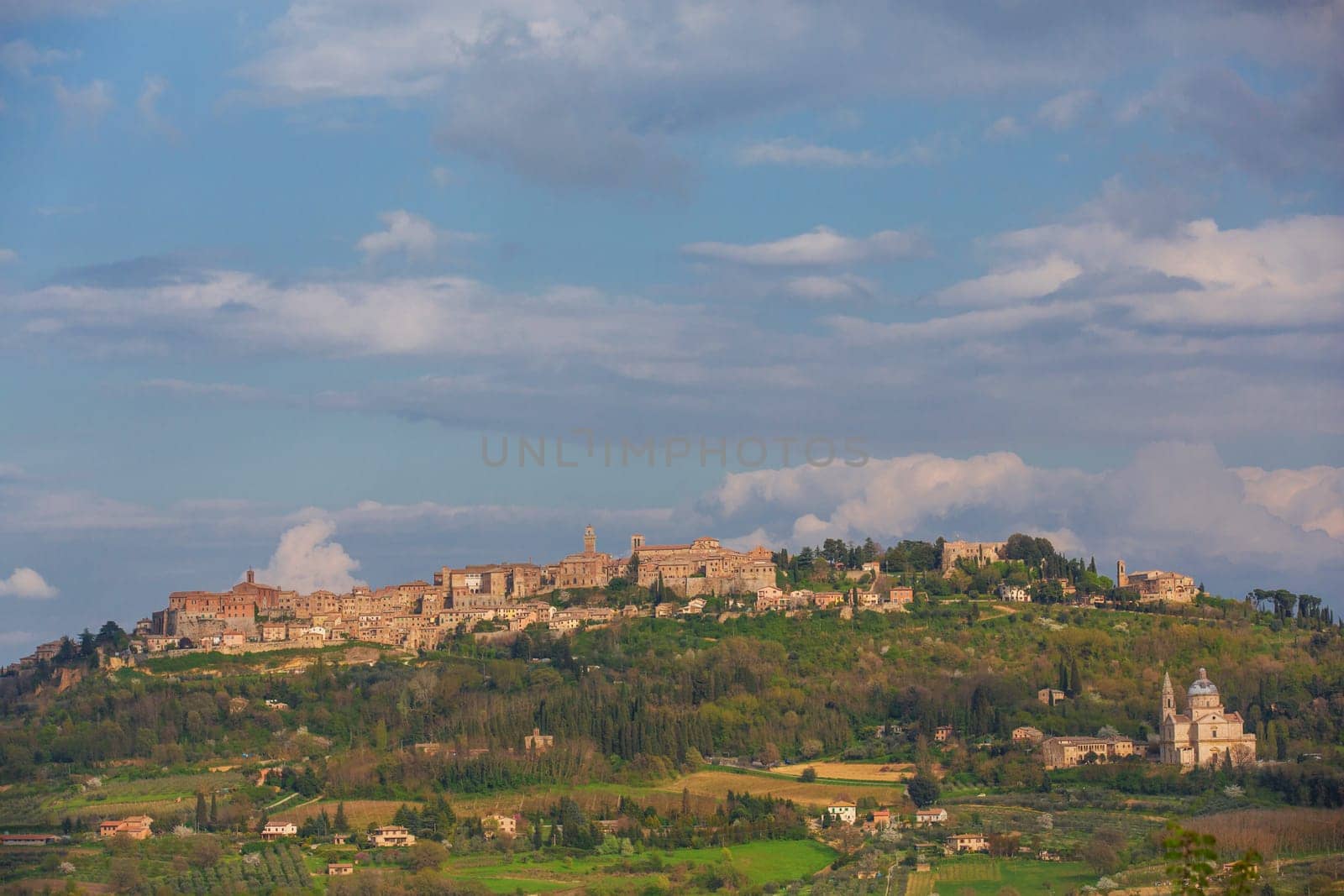 The town of Montepulciano on a hill in Tuscany